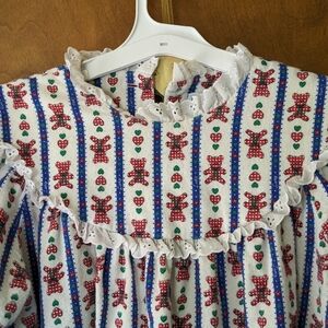 Women's White and Blue Teddy Bear Pajama Top